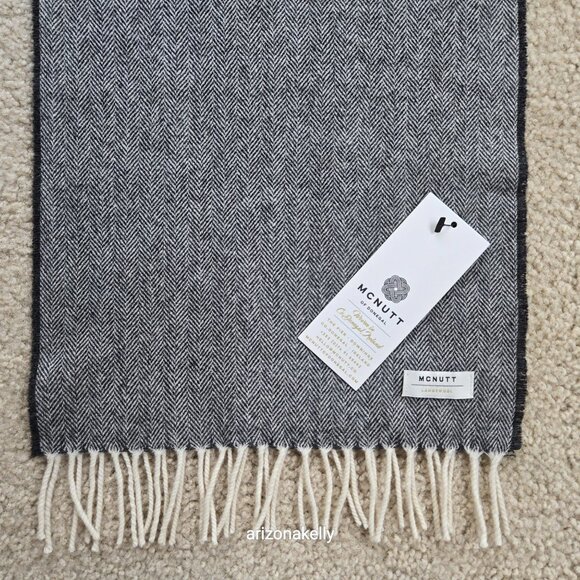 NWT McNutt Lambswool Herringbone Scarf Black + White Donegal Ireland - Picture 2 of 10